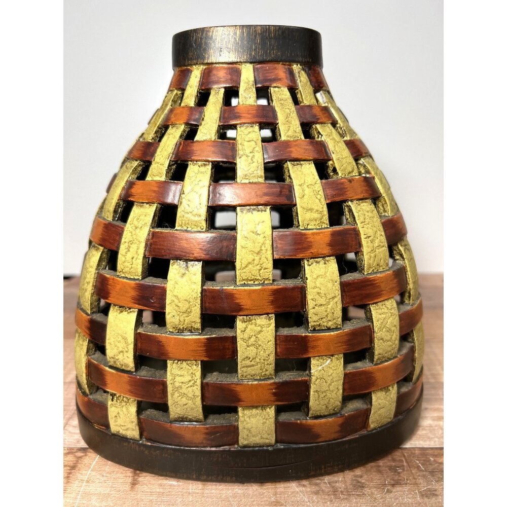 Woven Basket-Style Decorative Vase In Brown & Olive Green